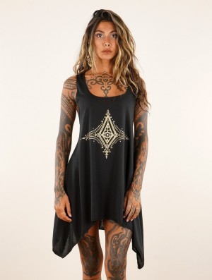 Dámské Topy Toonzshop Freyliss Printed Knotted Sleeveless Tunic Černé Zlaté | 2158BDHIF