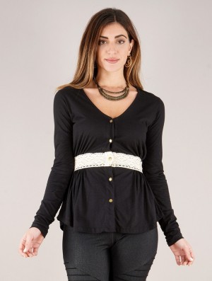Dámské Topy Toonzshop Heldaria Long Sleeve Peplum Top Černé | 1703QJCNK
