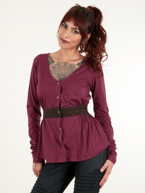 Dámské Topy Toonzshop Heldaria Long Sleeve Peplum Top Wine | 9460FBXYE
