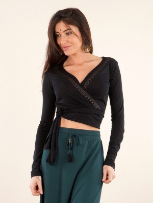 Dámské Topy Toonzshop Irwaen Indie Long Sleeved Crop Top Černé | 1490LJITS