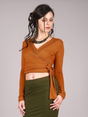 Dámské Topy Toonzshop Irwaen Indie Long Sleeved Crop Top Rusty | 2571XLVID