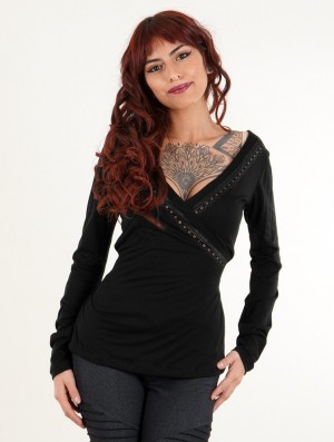 Dámské Topy Toonzshop Irwaen Indie Long Sleeve Top Černé | 6470ERPBO