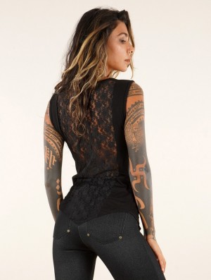 Dámské Topy Toonzshop Kayona Cowl Neck Top With Lace Back Černé | 7568OJRXU