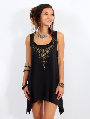 Dámské Topy Toonzshop Kyaani Printed Knotted Sleeveless Tunic Černé Zlaté | 2916HIMCG