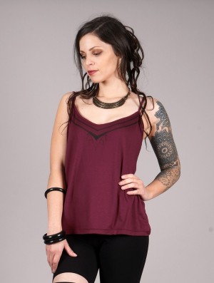 Dámské Topy Toonzshop Lotus Ciryandil Printed Shoulder Strap Top Wine | 3624FHJSB