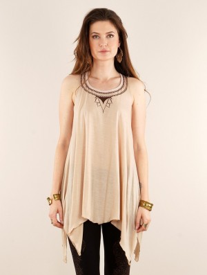 Dámské Topy Toonzshop Lotus Luinil Printed Flared Tank Tunic Béžový | 8071WAQKR