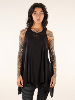Dámské Topy Toonzshop Lotus Luinil Printed Flared Tank Tunic Černé Měď | 9563YETPI