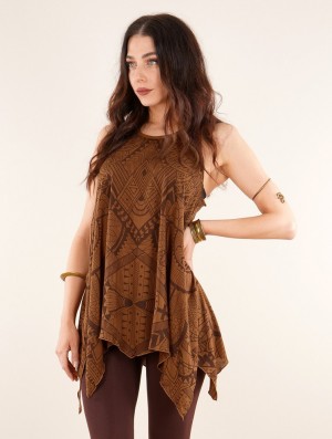 Dámské Topy Toonzshop Luinil Africa Printed Flared Tank Tunic Caramel | 8571TGPEH