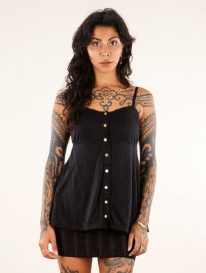 Dámské Topy Toonzshop Nixie Strappy Buttoned Peplum Top Černé | 2485HLUQF