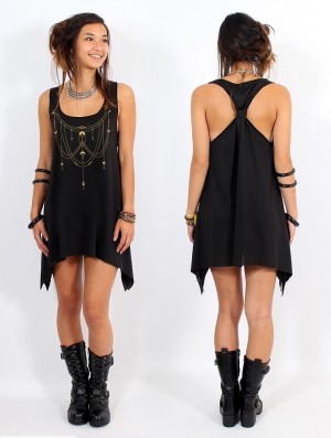 Dámské Topy Toonzshop Paalayan Printed Knotted Sleeveless Tunic Černé Zlaté | 7925JZGUN