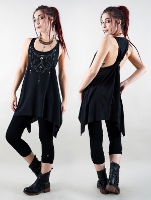 Dámské Topy Toonzshop Paalayan Printed Knotted Sleeveless Tunic Černé Stříbrné | 4698VXWQG