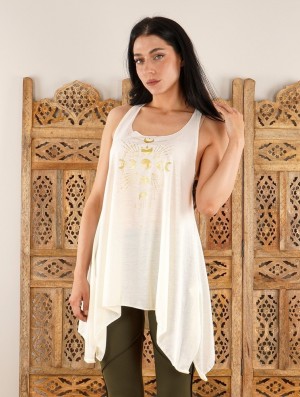 Dámské Topy Toonzshop Phase Lune Printed Knotted Sleeveless Tunic Bílé Zlaté | 7493TLOFP