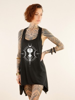 Dámské Topy Toonzshop Ridaloo Printed Knotted Sleeveless Tunic Černé Bílé | 1865UCJPR