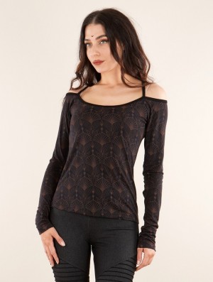 Dámské Topy Toonzshop Sedna Peafowl Long Sleeved Printed Top Černé | 4965ADMOE