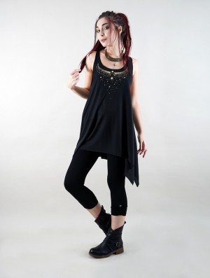 Dámské Topy Toonzshop Sitaara Printed Knotted Sleeveless Tunic Černé Zlaté | 6482APRMZ