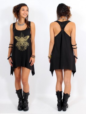 Dámské Topy Toonzshop Sunstra Sphynx Printed Knotted Sleeveless Tunic Černé Zlaté | 8124BUJXT
