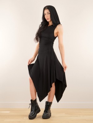 Dámské Šaty Toonzshop Akormébir Hooded Asymmetric Dress Černé | 0324NCGPZ