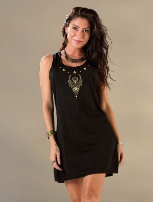 Dámské Šaty Toonzshop Alruwhani Printed Sleeveless Short Dress Černé Zlaté | 6530TIDOR