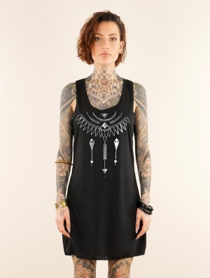 Dámské Šaty Toonzshop Amonet Printed Sleeveless Short Dress Černé Stříbrné | 0683BUWGJ