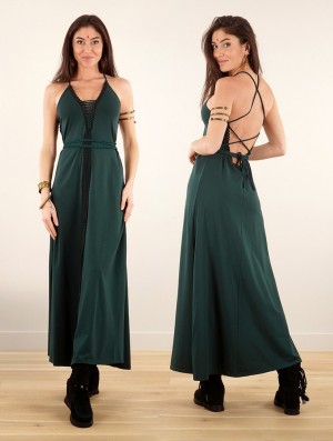 Dámské Šaty Toonzshop Amulette Lace-up Split Long Dress Peacock teal | 0861QMJWB
