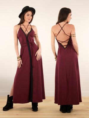 Dámské Šaty Toonzshop Amulette Lace-up Split Long Dress Wine | 8916JXBTH