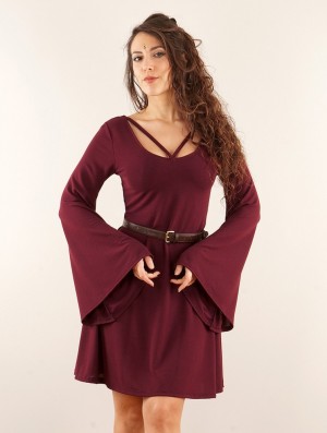 Dámské Šaty Toonzshop Black Moon Reversible Flared Long Sleeve Dress Wine | 0832PNEMO