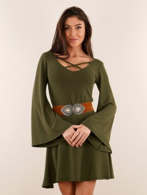 Dámské Šaty Toonzshop Black Moon Reversible Flared Long Sleeve Dress Zelene | 2065GAYIJ