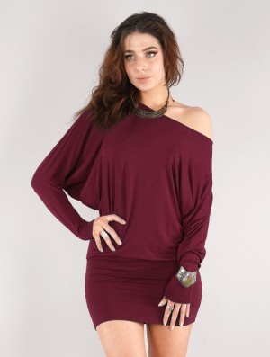 Dámské Šaty Toonzshop Daedra Short Dress With Bat Wing Sleeve Wine | 9607RCWHK