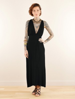Dámské Šaty Toonzshop Darayava Long Slit V-neck Dress Černé | 6730QDFKJ