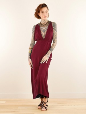 Dámské Šaty Toonzshop Darayava Long Slit V-neck Dress Wine | 0369BUCPA