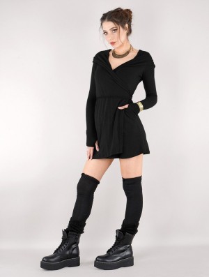 Dámské Šaty Toonzshop Dark Wrap Sweater Dress Černé | 1362XBYPZ