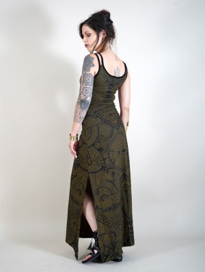 Dámské Šaty Toonzshop Electra Africa Printed Long Split Strappy Dress Zelene | 3041SPNCD