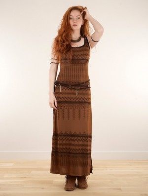 Dámské Šaty Toonzshop Electra Aztec Printed Long Split Strappy Dress Sienna | 1726ZCMXV