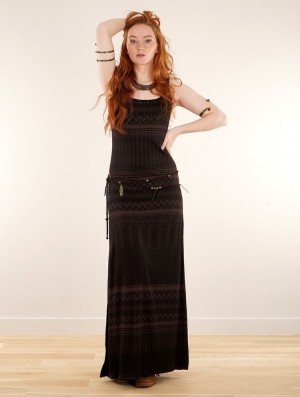 Dámské Šaty Toonzshop Electra Aztec Printed Long Split Strappy Dress Černé | 1836WSZDN