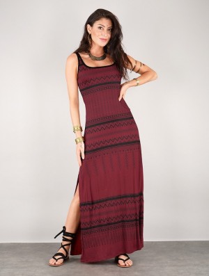 Dámské Šaty Toonzshop Electra Aztec Printed Long Split Strappy Dress Tmavě Červené | 8145OKRFD