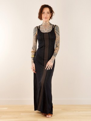 Dámské Šaty Toonzshop Electra Umbas Printed Long Split Strappy Dress Černé | 6849EXITZ