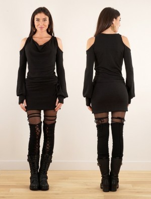 Dámské Šaty Toonzshop Elixir Bare Shoulder Sweater Dress Černé | 6391BGKJA