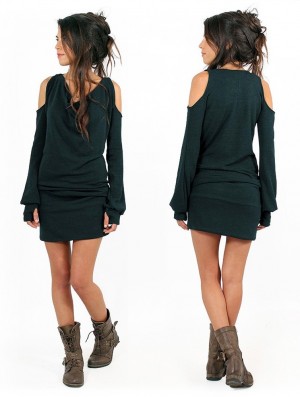 Dámské Šaty Toonzshop Elixir Bare Shoulder Sweater Dress Teal | 4021BRXJQ
