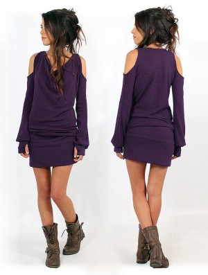 Dámské Šaty Toonzshop Elixir Bare Shoulder Sweater Dress Fialové | 0143LMRJN