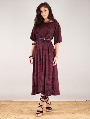 Dámské Šaty Toonzshop Eorynn Africa Printed Oversized Long Dress Wine | 0134UTSKA