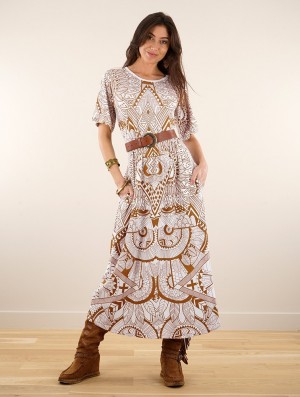 Dámské Šaty Toonzshop Eorynn Africa Printed Oversized Long Dress Bílé | 2487NXIQY