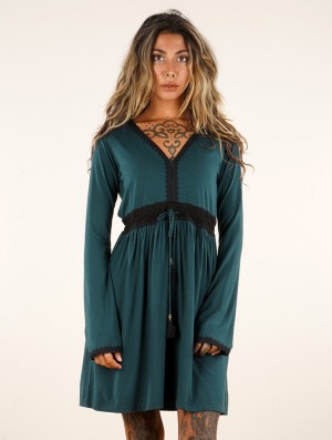 Dámské Šaty Toonzshop Firiel Long Sleeve Dress With Crochet Detail Teal | 1346MEJQL
