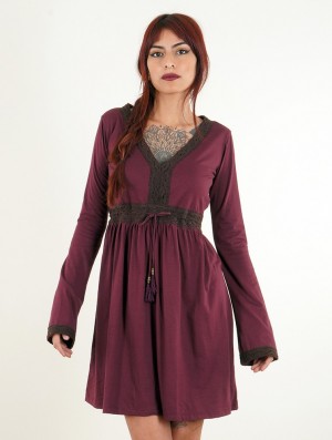 Dámské Šaty Toonzshop Firiel Long Sleeve Dress With Crochet Detail Wine | 0284EVDCR