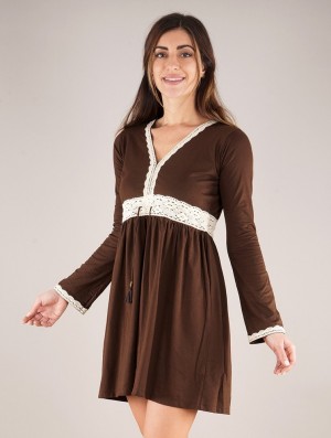 Dámské Šaty Toonzshop Firiel Long Sleeve Dress With Crochet Detail Tmavě Hnědé | 2765BCJWQ