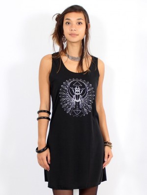 Dámské Šaty Toonzshop Geometric Scarab Printed Sleeveless Short Dress Černé Stříbrné | 0971YMDOH