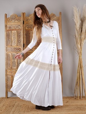 Dámské Šaty Toonzshop Heldaria Buttoned Long Dress Bílé Béžový | 4312RVMPS