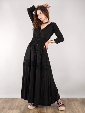 Dámské Šaty Toonzshop Heldaria Buttoned Long Dress Černé Černé | 5901JHNIG