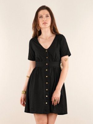 Dámské Šaty Toonzshop Heldaria Short Sleeve Buttoned Dress Černé | 0183WXCVA
