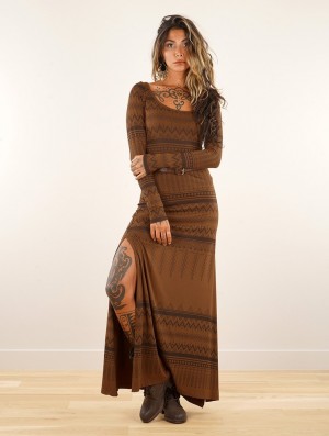Dámské Šaty Toonzshop Inanna Aztec Pinted Long Sleeve Long Dress Dress Goldenbrown | 7138FTZDS