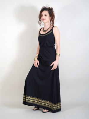 Dámské Šaty Toonzshop Indie Oromë Printed Strappy Long Dress Černé | 2543KJPBO